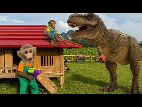 Oh my god! Bim Bim monkey family fights the T-Rex dinosaur
