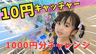 【10円キャッチャー】1,000円チャレンジ😊どれくらいGETできるかな？