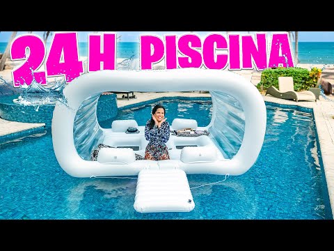 24 HORAS EN LA PISCINA con CASA FLOTANTE 😂 ACAMPANDO EN LA ALBERCA 😅 El Mundo de Camila