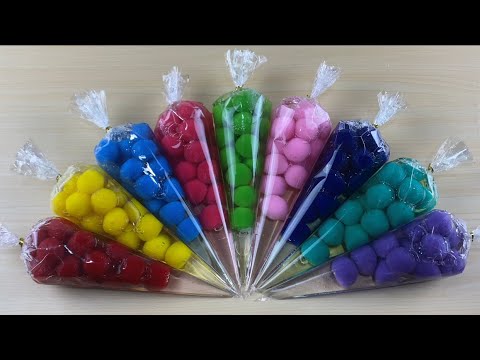 Making Colorful Pom Pom Clear Slime With Piping Bags | Asmr Slime Video #0340