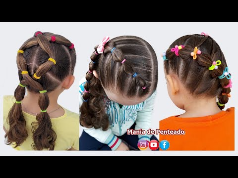 Penteados Fáceis com Elásticos para Escola 😍| Easy School Hairstyles with Elastics 🥰