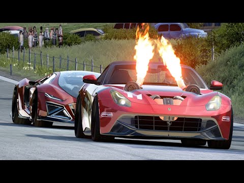 Ferrari F12 Twin Turbo vs Lamborghini Celestial vs Koenigsegg Jesko at Old SPA