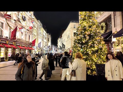 🎁Luxury Christmas Window Shopping & Lights Tour | ✨New Bond Street Posh Christmas Decorations 🎄4K