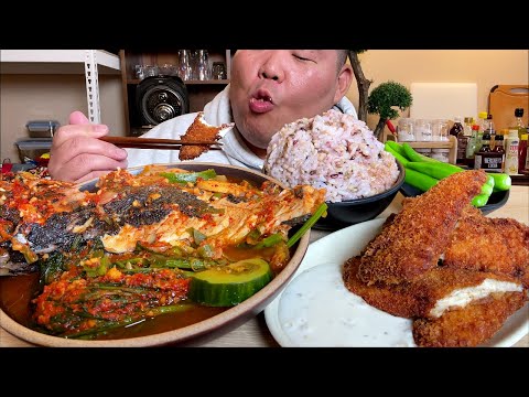 통우럭매운탕+참돔까스 직접잡은 생선으로 튀기고 끓여 먹었습니다. MUKBANG