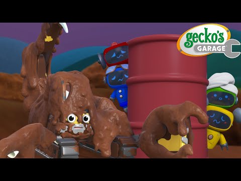 Eric the Muddy Excavator Scares the Mechanicals | Gecko's Garage | Truck Cartoons For Children