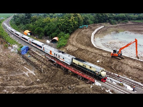 PANTAUAN UDARA SAAT KERETA BERJALAN DI ATAS BEKAS LONGSORAN HAMPIR KEJADIAN MOMENT PAPASAN.