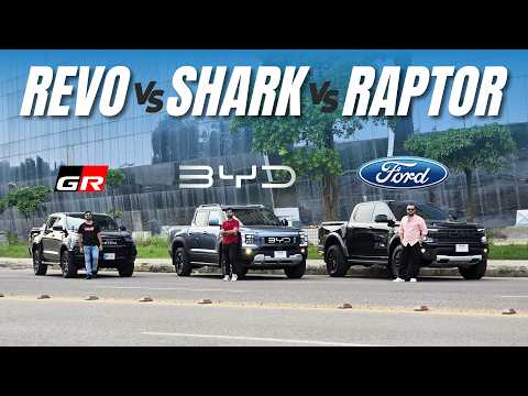BYD Shark P-HEV 2025 VS Ford Ranger Raptor 2022 VS Toyota Revo GR-S 2023. Drag Race + Road Test.