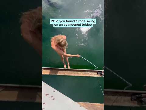 sketchiest rope swing from abandoned bridge 🫣