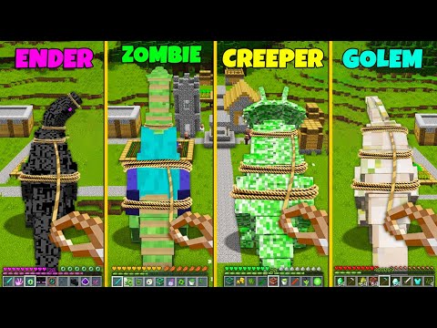 I CAUGHT IN A TRAPPED DINOSAURS MOBS in MINECRAFT SKELETON CREEPER ZOMBIE ENDERMAN GOLEM HOW to PLAY