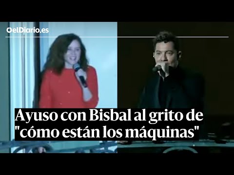 AYUSO grita "cómo están los máquinas" y BAILA villancicos de DAVID BISBAL desde la Puerta del Sol