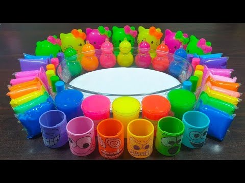 Rainbow clay ! Mixing random things into homemade slime ! Relaxing slime videos !!!