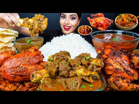 ASMR Eating Spicy Mutton Gosht Curry,Whole Chicken Curry Masala,Rice Big Bites ASMR Eating Mukbang