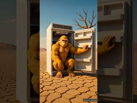 The monkey lives in the jungle and sits in the refrigerator to escape the heat 🤣 #ai #monkey #ice