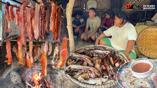 Making Pork Meat Dry Pig Meat Sukuti with Momo Pork Meat Making Dry over Fire with Village Style