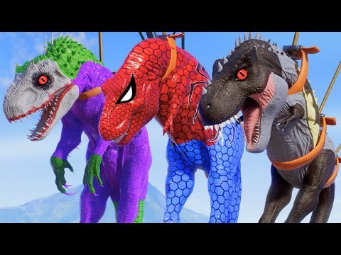 Dinosaur Pro  Superhero Team 5 TRex vs Team Spinosaurus vs Indominus Rex Jurassic World Evolution