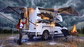 Camping in the rain at the luxury automatic truck camper l  lance camper l Nonstop rain ASMR