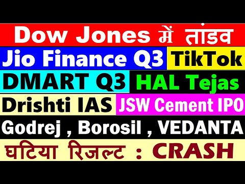 Dow Jones में तांडव🔴 Jio Financial Q3🔴 Dmart Q3🔴 Drishti IAS🔴 JSW Cement IPO🔴 HAL Tejas🔴Vedanta🔴SMKC