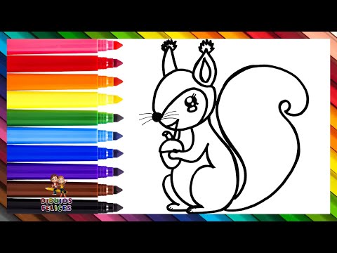 Dibuja y Colorea Una Linda Ardilla 🐿️🌰🌳🌈 Dibujos Para Niños