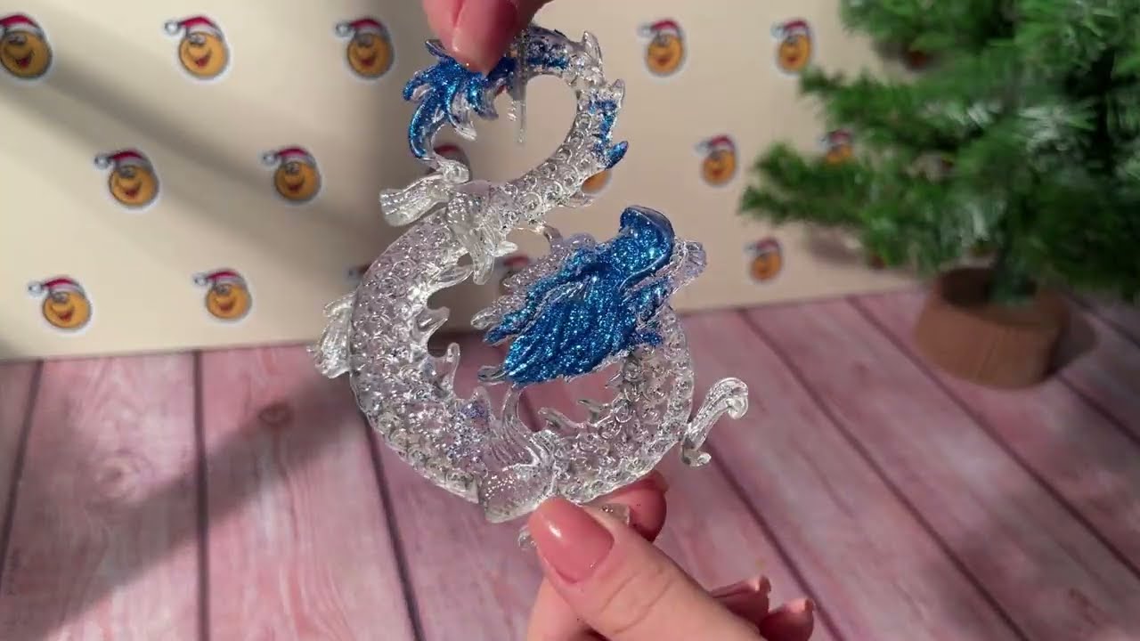 Украшение елочное Дракон прозрачный с синими элементами 11см - видео