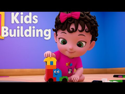 Kids Building Animals with Box Toy Bricks & Train