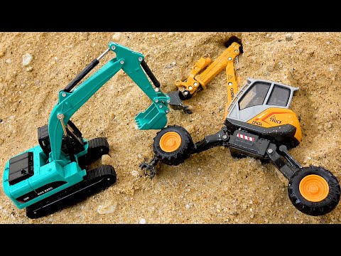 Story of the excavator being rescued from the sand - part 2 | toy construction vehicles collection