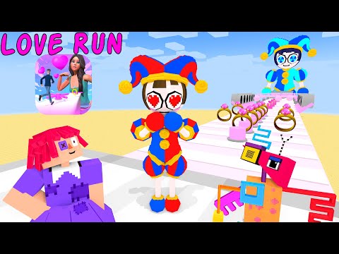 Minecraft, LOVE RUN AMAZING DIGITAL CIRCUS  POMNI, CAINE, JAX, GIRL VS BOY -  Minecraft Animation