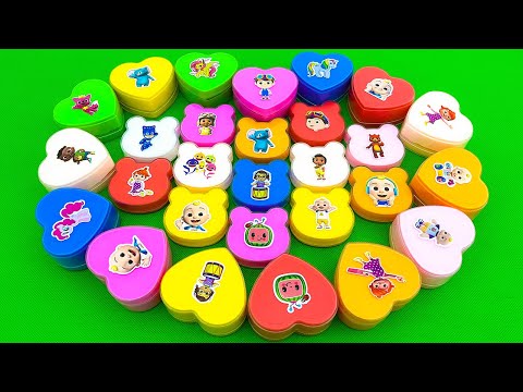 looking cocomelon in mini hearts mixed all shapes. #satisfying asmr slime mixing