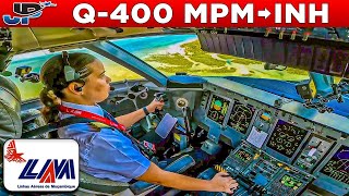LAM Mozambique Q-400 Cockpit Maputo to Inhambane