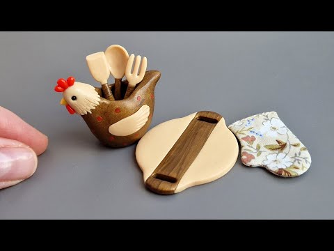 Miniature set of kitchen utensils🐔🤎\DIY Polymer clay\Tutorial\Fimo\DIY
