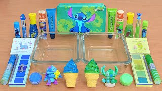 Blue vs Green - Stitch vs Richter - Mixing Makeup Eyeshadow Into Slime ASMR