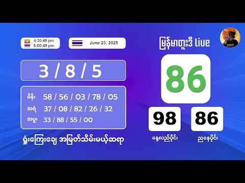 6/23/2025 ညနေပိုင်း တိုက်ရိုက်ထုတ်လွှင့်မှု‌ #2nd #2dlive #ahkyan  #live #2dmyanmar #lotterylive