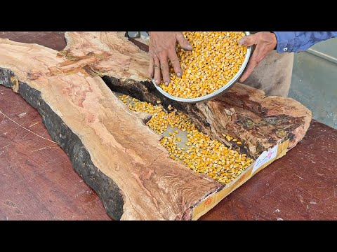 How A Talented Craftsman Covers Wood Flaws With Corn Kernels // Unique Tea Table From Burnt Wood