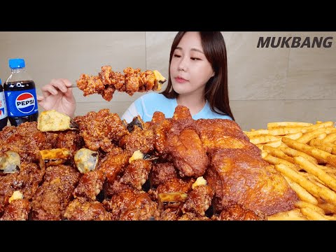 SUB) 부어치킨 그릴후라이드 치킨 간장치킨 가지튀김 감자튀김 먹방 Grill Fried chicken Soy sauce chicken REAL SOUND ASMR MUKBANG