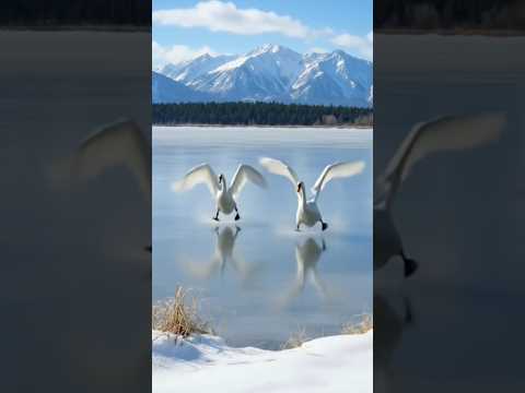 Majestic landing...but difficult parking! 🦢❄️#skilledanimals #beautiful #places