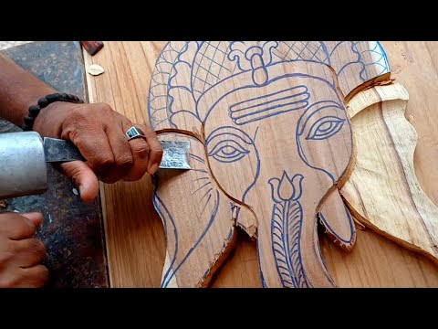 Lord Ganesha face made with wood