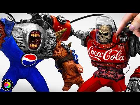 Esculpiendo a PEPSI MAN vs COCA-COLA MAN MONSTRUOSOS de Plastilina ¿Quién Gana? | PlastiVerse