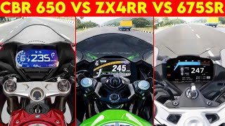 ZX-4RR VS CBR 650R VS CF MOTO 675 SR | 0 TO 250 | TOPSPEED !!!