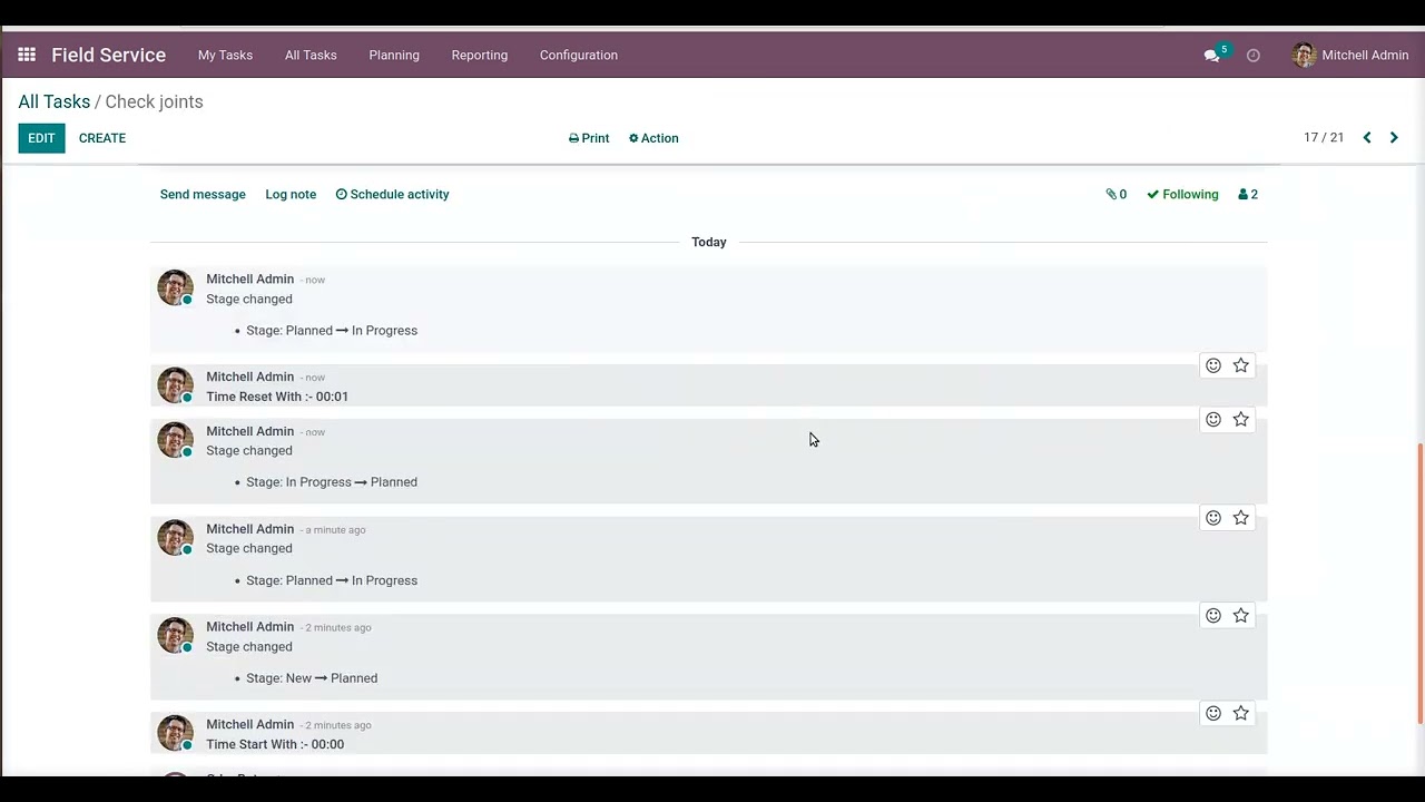 How to set Field Service Task Timer Widget | Odoo App Feature #odoo16 | 03.08.2022

FieldService Task Timer Widget #odooapps helps user to configure or select more than one start timer stage and stop timer stage, ...