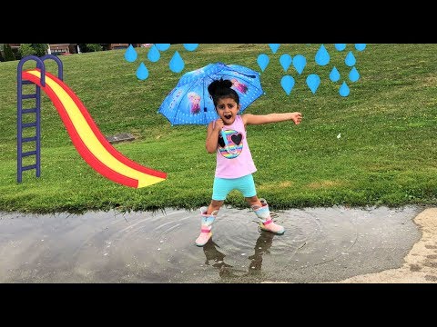 Sally pretend play at the playground in rainy day!! Kidsfun video