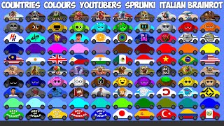 Country Cars vs Colours vs YouTubers vs SPRUNKI vs Italian Brainrot - Who Will Win?