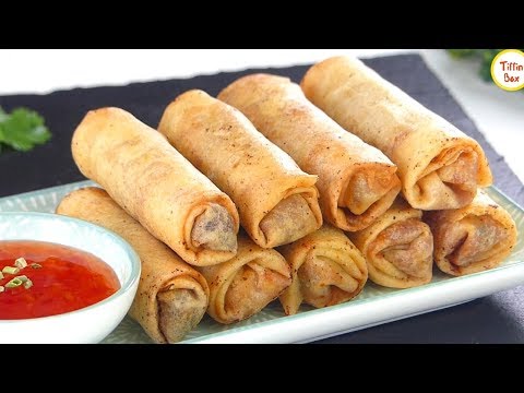 Vegetable Spring Rolls / Chicken Spring Rolls Recipe by Tiffin Box | Restaurant Style Chinese Rolls