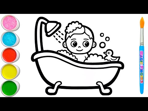 Gambar Bayi di Bak Mandi Menggambar, Melukis, Mewarnai untuk Anak dan Balita | Ayo Menggambar #352