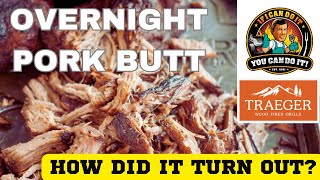 PULLED PORK BARBEQUE OVERNIGHT, TRAEGER PELLET SMOKER PULLED PORK BBQ OVERNIGHT, BARBEQUE SMOKED,