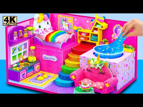 Make Miniature Unicorn House with Bedrooom, Bathroom, Kitchen and Pool for Pet | DIY Miniature House