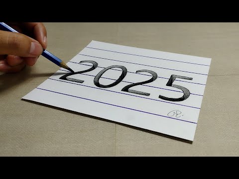 🔥 Dibujos a lápiz en 3D - Como Dibujar 2025 en 3D - nuevo año