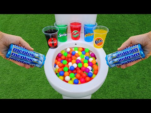 Mini Plastic Balls VS Popular Sodas !!! Fruko, Coca Cola, Fanta, Sprite and Mentos in the toilet