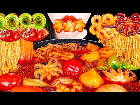 ASMR SPICY HOT POT 마라탕 재료 가득 레시피 MALATANG *ENOKI MUSHROOMS, OCTOPUS, NOODLES RECIPE & EATING MUKBANG