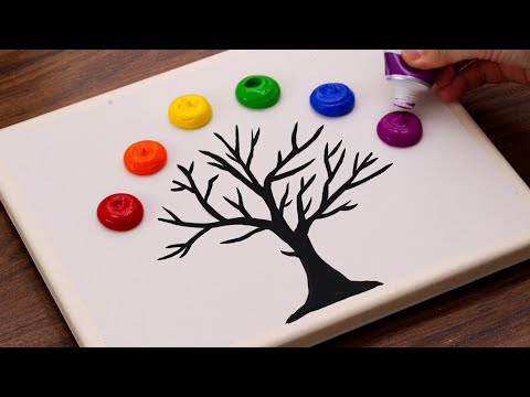 Easy Colorful Huge Tree Acrylic Painting Tutorial｜Painting For Beginners (1411)｜Oddly Satisfying