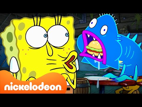 Bob Esponja | 60 MINUTOS en el Crustáceo Cascarudo... de noche 🌝 | Nickelodeon en Español