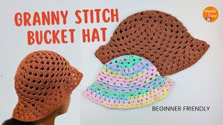 Easy Crochet Granny stitch Bucket Hat Tutorial for Beginners | Crochet Summer Sun Hat pattern